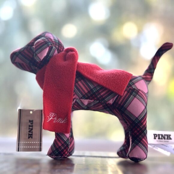 Victoria's Secret PINK Mini Dog Pink Plaid With Red Scarf NWT - Picture 1 of 12